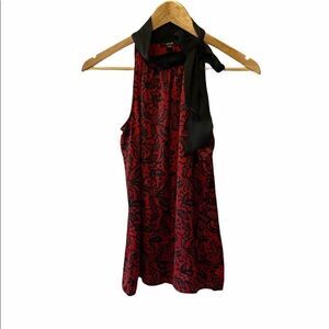 JACOB Red & Black Lace Print High Neck Top XS